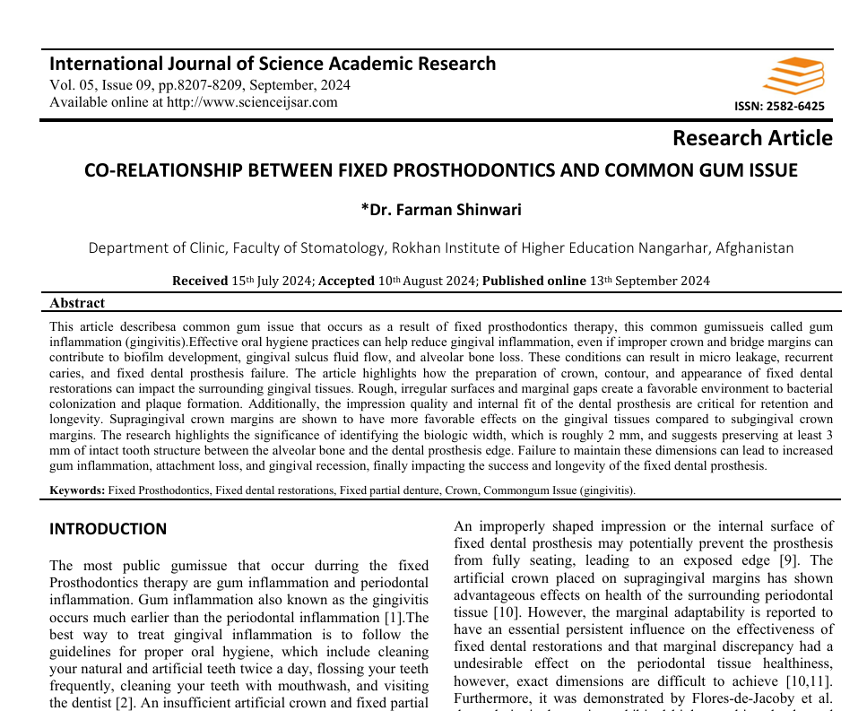 CO‐RELATIONSHIP BETWEEN FIXED PROSTHODONTICS AND COMMON GUM ISSUE